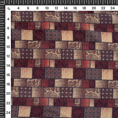 Burnt Umber Checks Digital Print Viscose Uppada Silk Fabric
