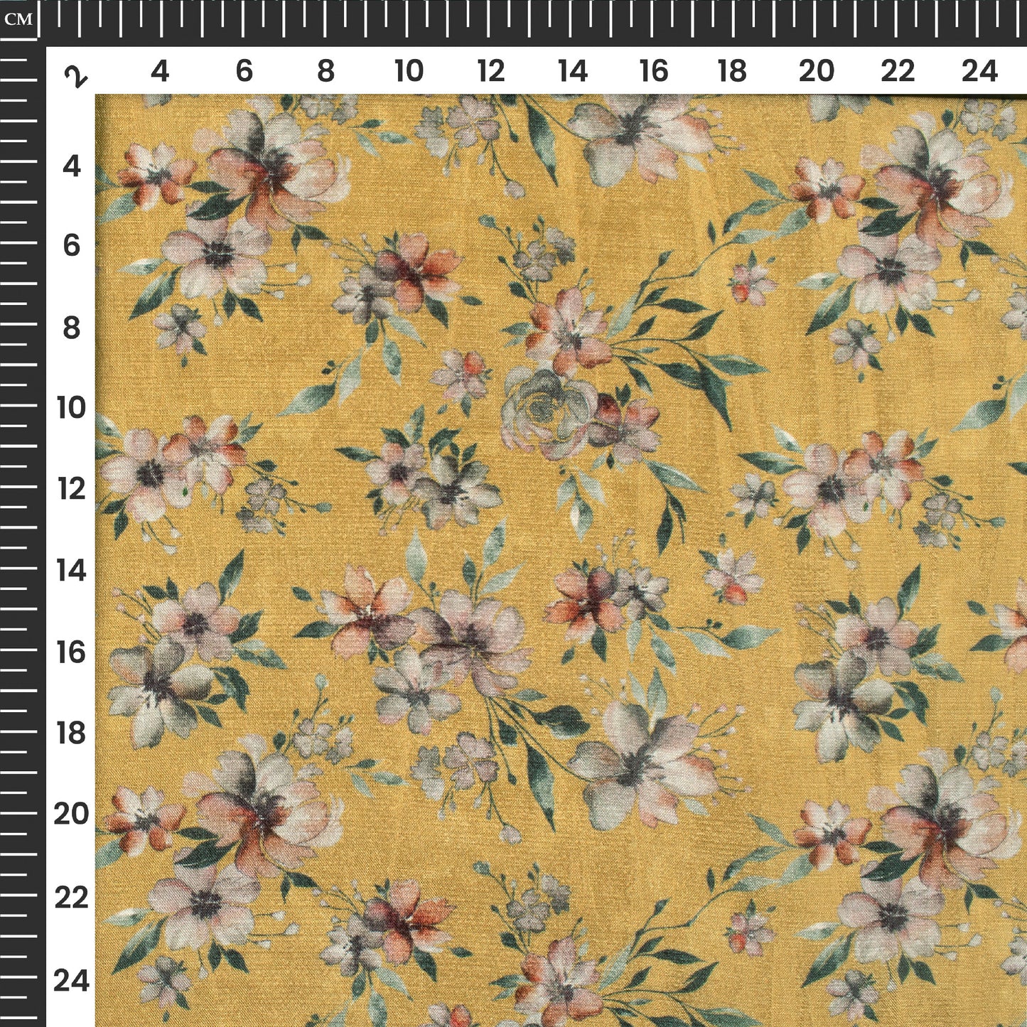 Canary Yellow Floral Digital Print Viscose Uppada Silk Fabric
