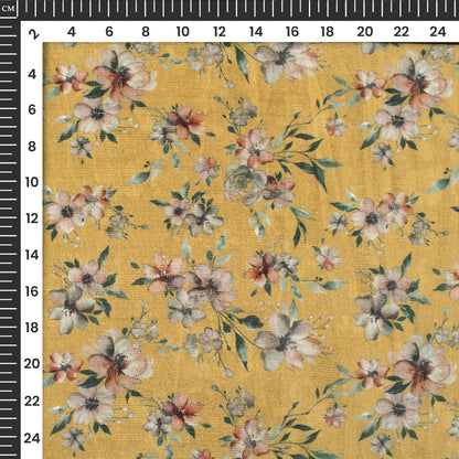 Canary Yellow Floral Digital Print Viscose Uppada Silk Fabric