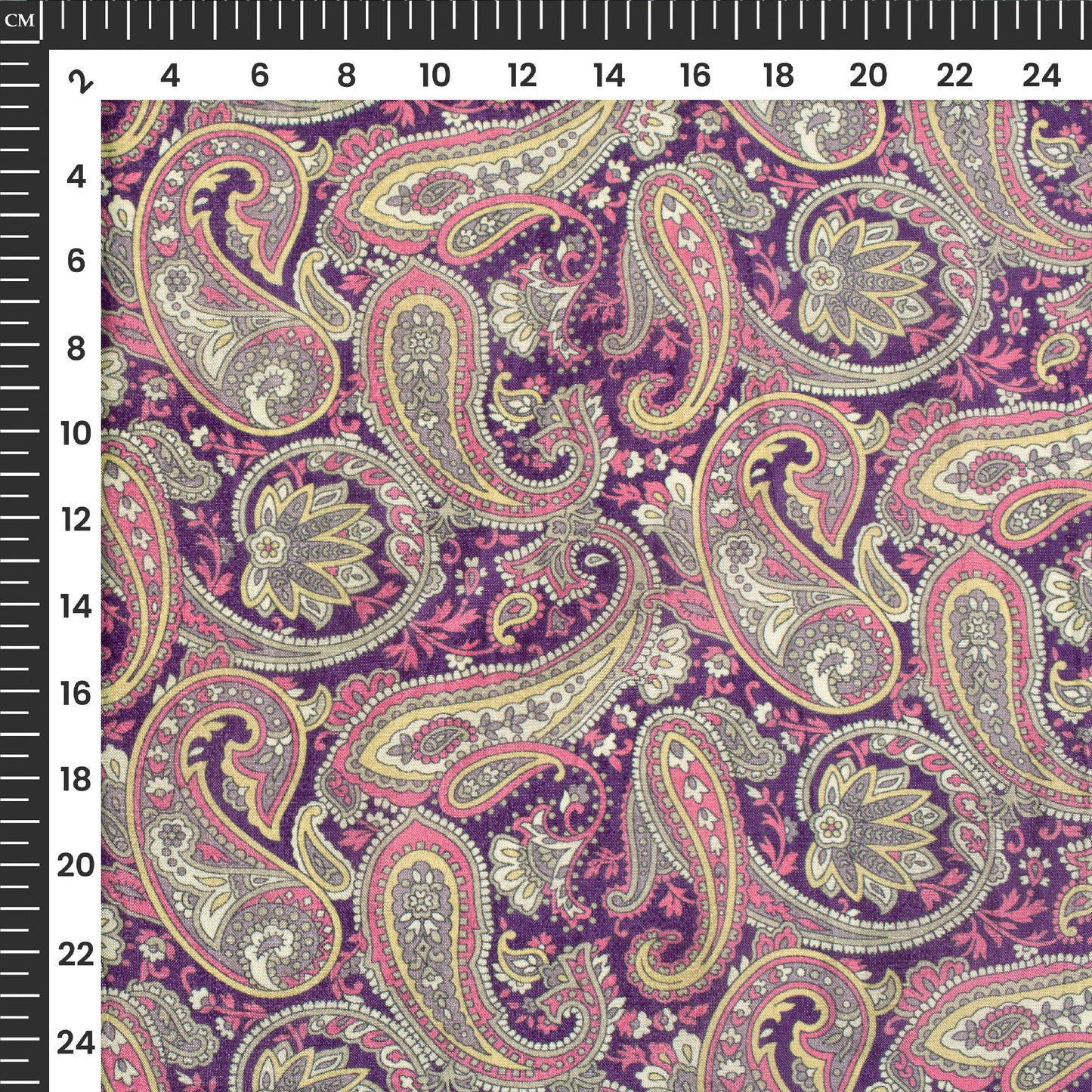 Violet Purple Paisley Digital Print Viscose Uppada Silk Fabric