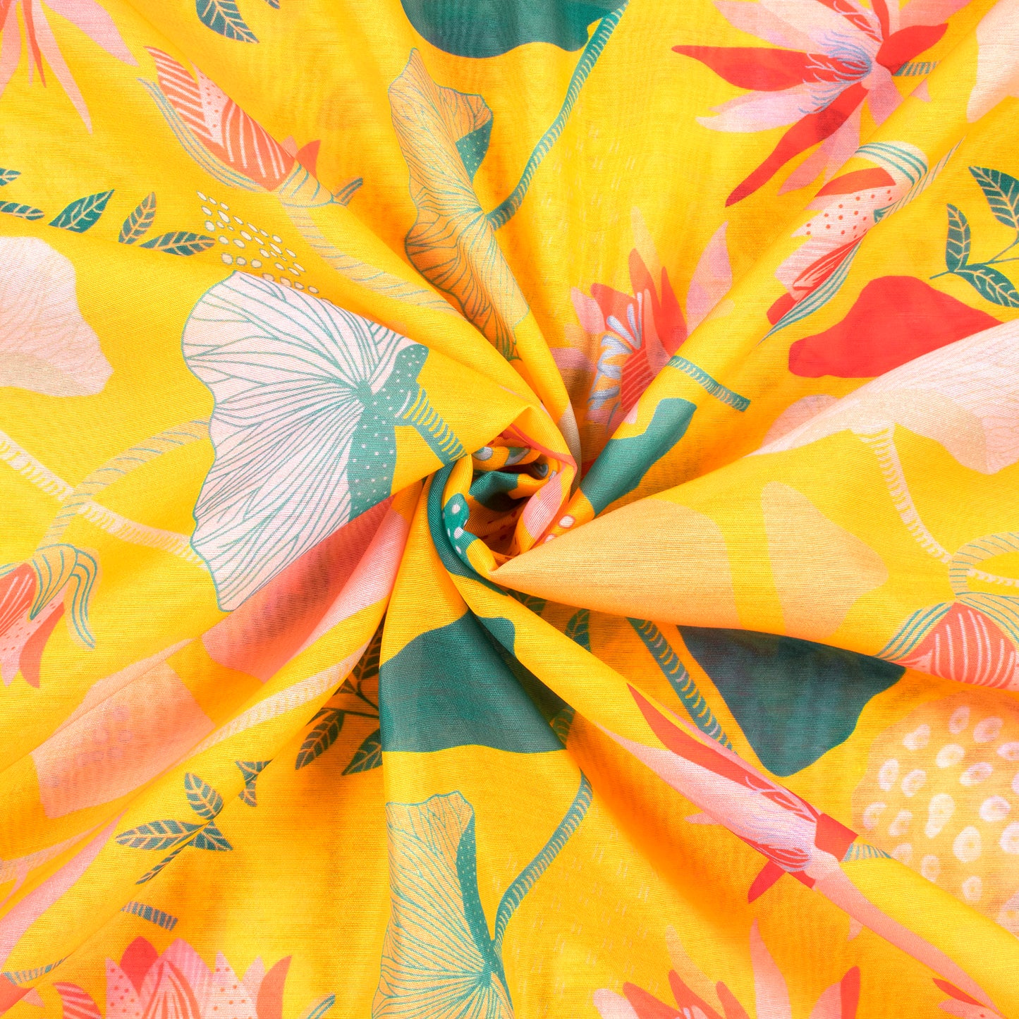 Yellow Floral Digital Print Chanderi Fabric