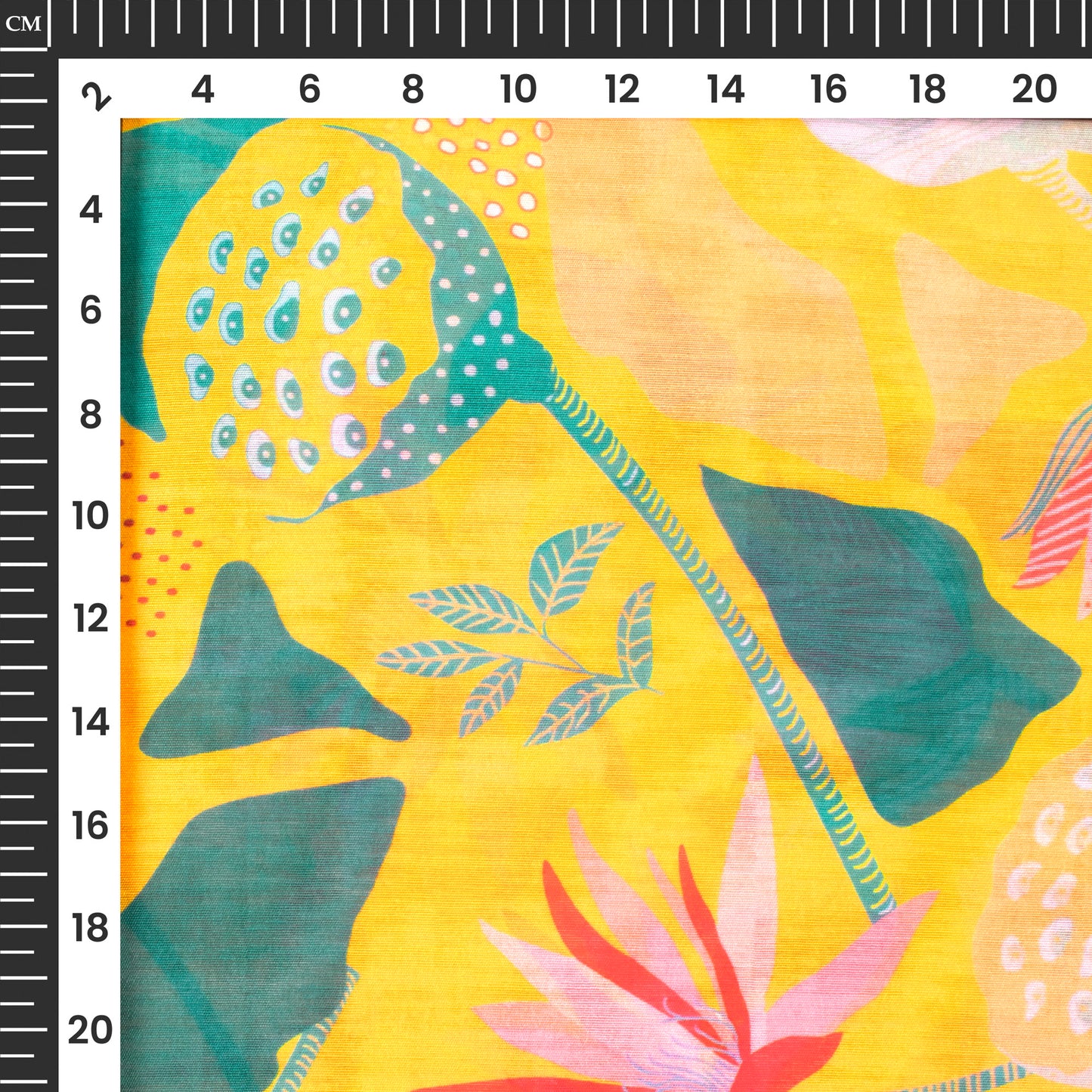 Yellow Floral Digital Print Chanderi Fabric