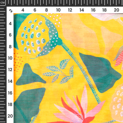 Yellow Floral Digital Print Chanderi Fabric