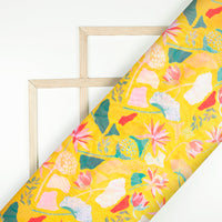 Yellow Floral Digital Print Chanderi Fabric