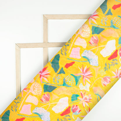 Yellow Floral Digital Print Chanderi Fabric