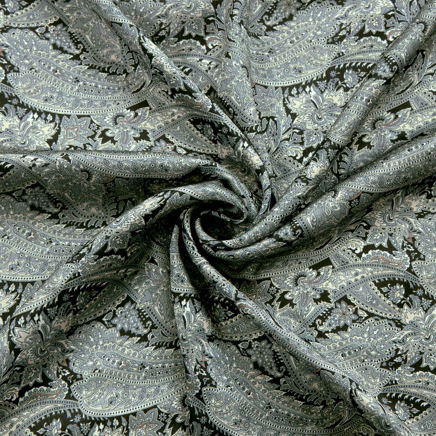 Gray Paisley Digital Print Chiffon Satin Fabric
