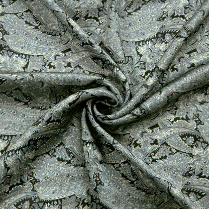 Gray Paisley Digital Print Chiffon Satin Fabric
