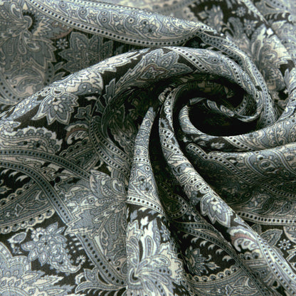 Gray Paisley Digital Print Chiffon Satin Fabric