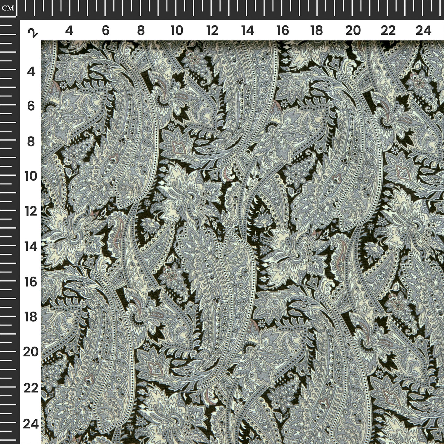 Gray Paisley Digital Print Chiffon Satin Fabric