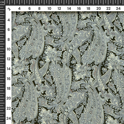 Gray Paisley Digital Print Chiffon Satin Fabric