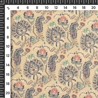 Cream Floral Digital Print Chiffon Satin Fabric