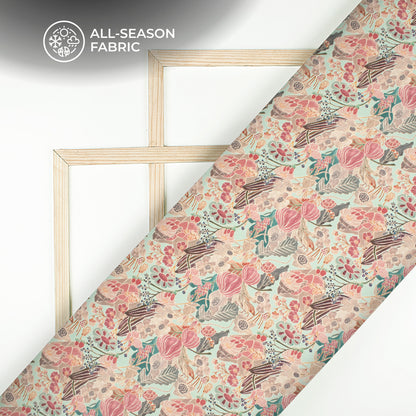 Rouge Pink Floral Digital Print Chiffon Satin Fabric
