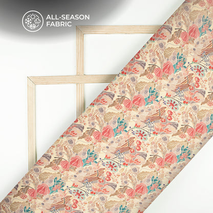 Pastle Yellow Floral Digital Print Chiffon Satin Fabric