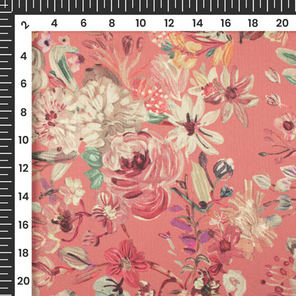 Punch Pink Floral Digital Print Chiffon Satin Fabric