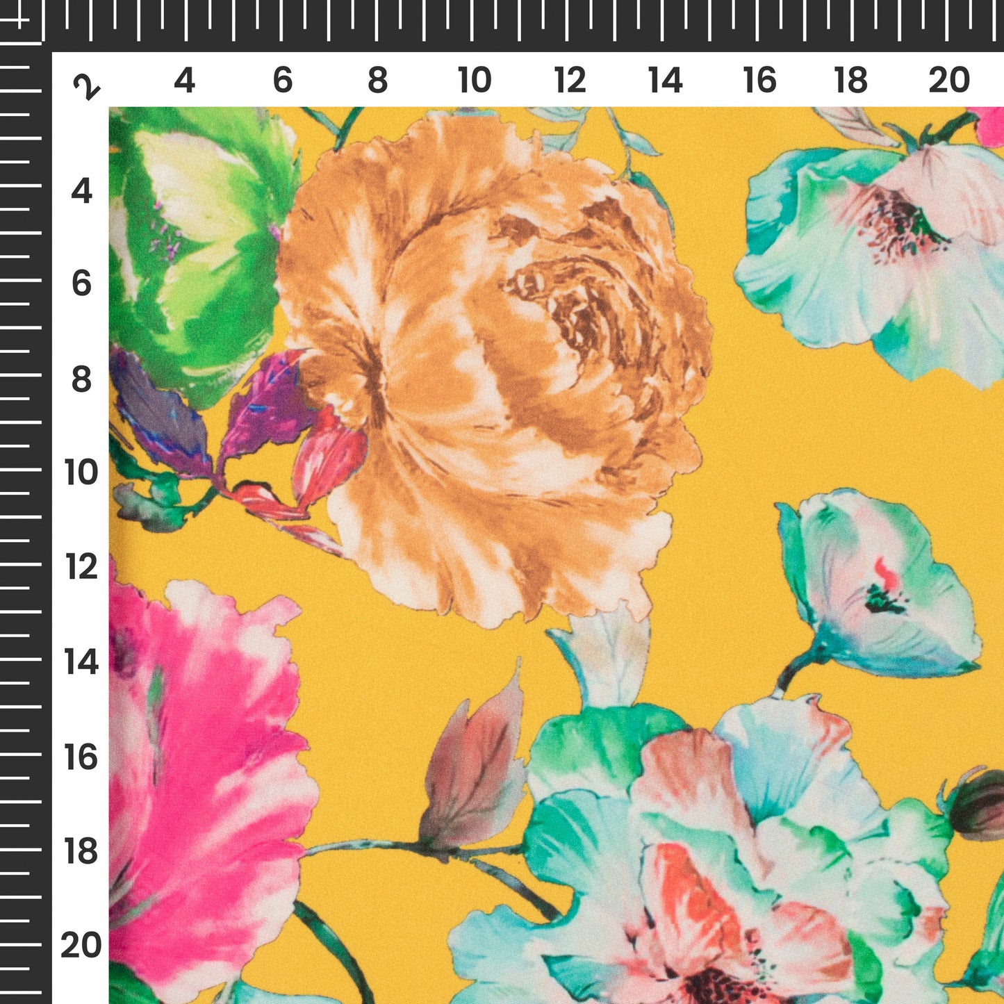 Yellow Floral Digital Print Crepe Silk Fabric
