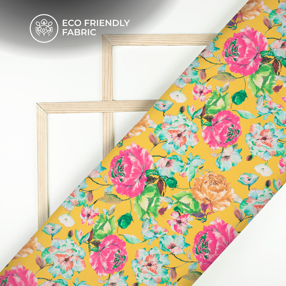 Yellow Floral Digital Print Crepe Silk Fabric