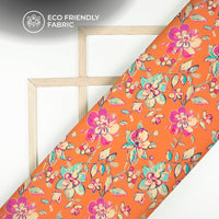 Orange Floral Digital Print Crepe Silk Fabric