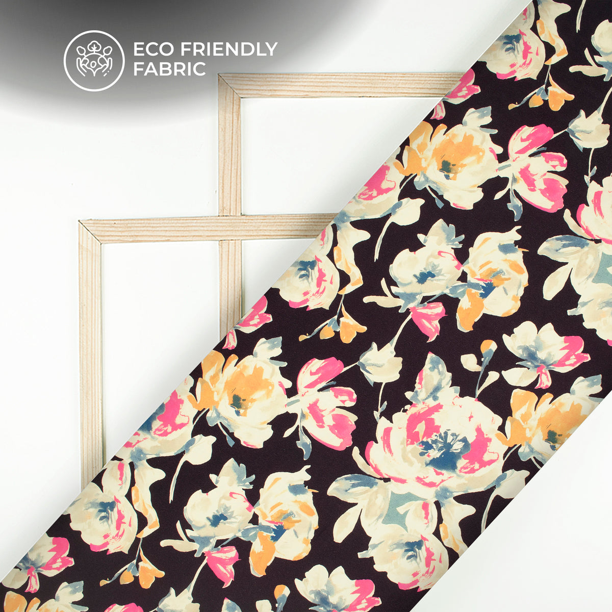 Black Floral Digital Print Crepe Silk Fabric