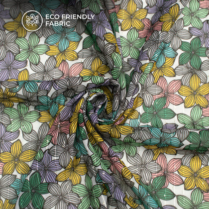 Vintage Floral Digital Print Premium Sequins Georgette Fabric
