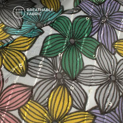 Vintage Floral Digital Print Premium Sequins Georgette Fabric