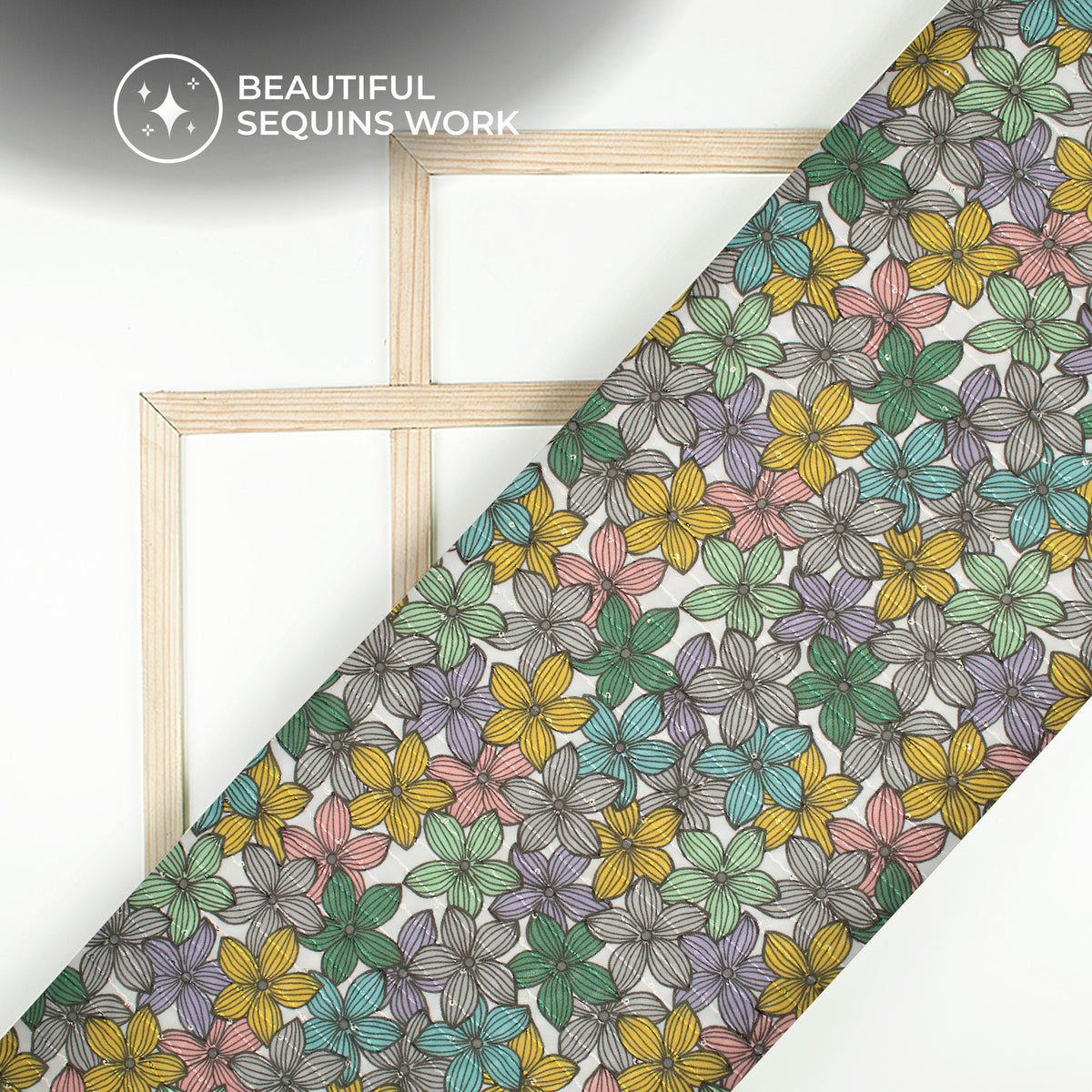 Vintage Floral Digital Print Premium Sequins Georgette Fabric