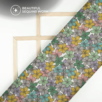 Vintage Floral Digital Print Premium Sequins Georgette Fabric