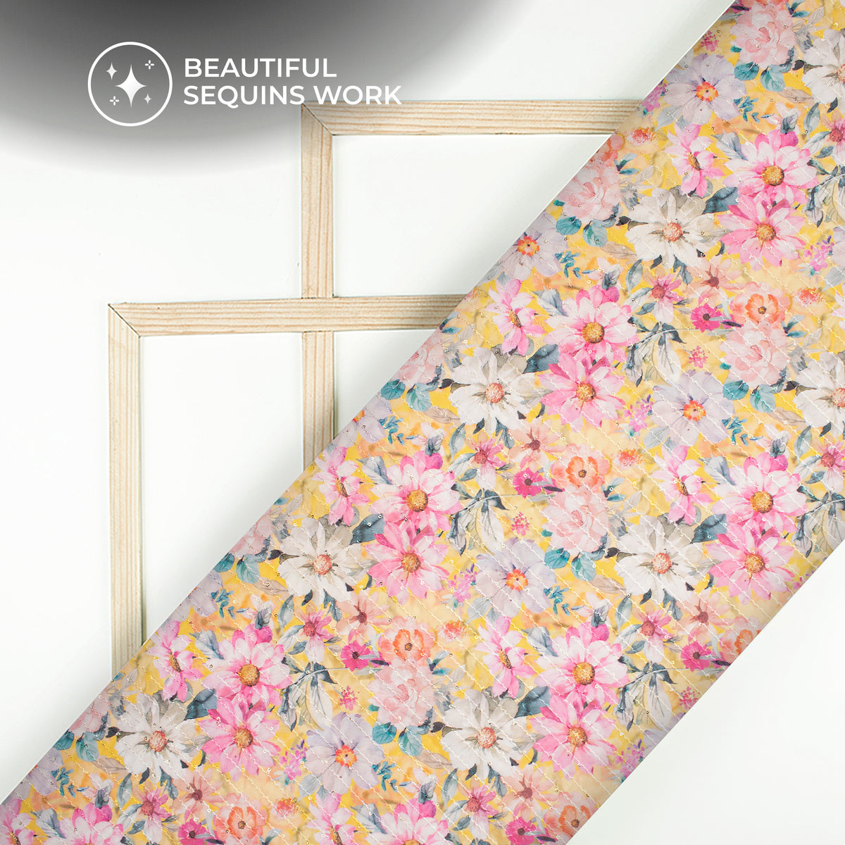 Baby Pink Floral Digital Print Premium Sequins Georgette Fabric