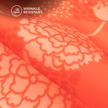 Vermilion Orange Floral Digital Print Imported Satin Fabric