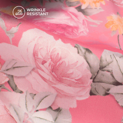 Taffy Pink Floral Digital Print Imported Satin Fabric