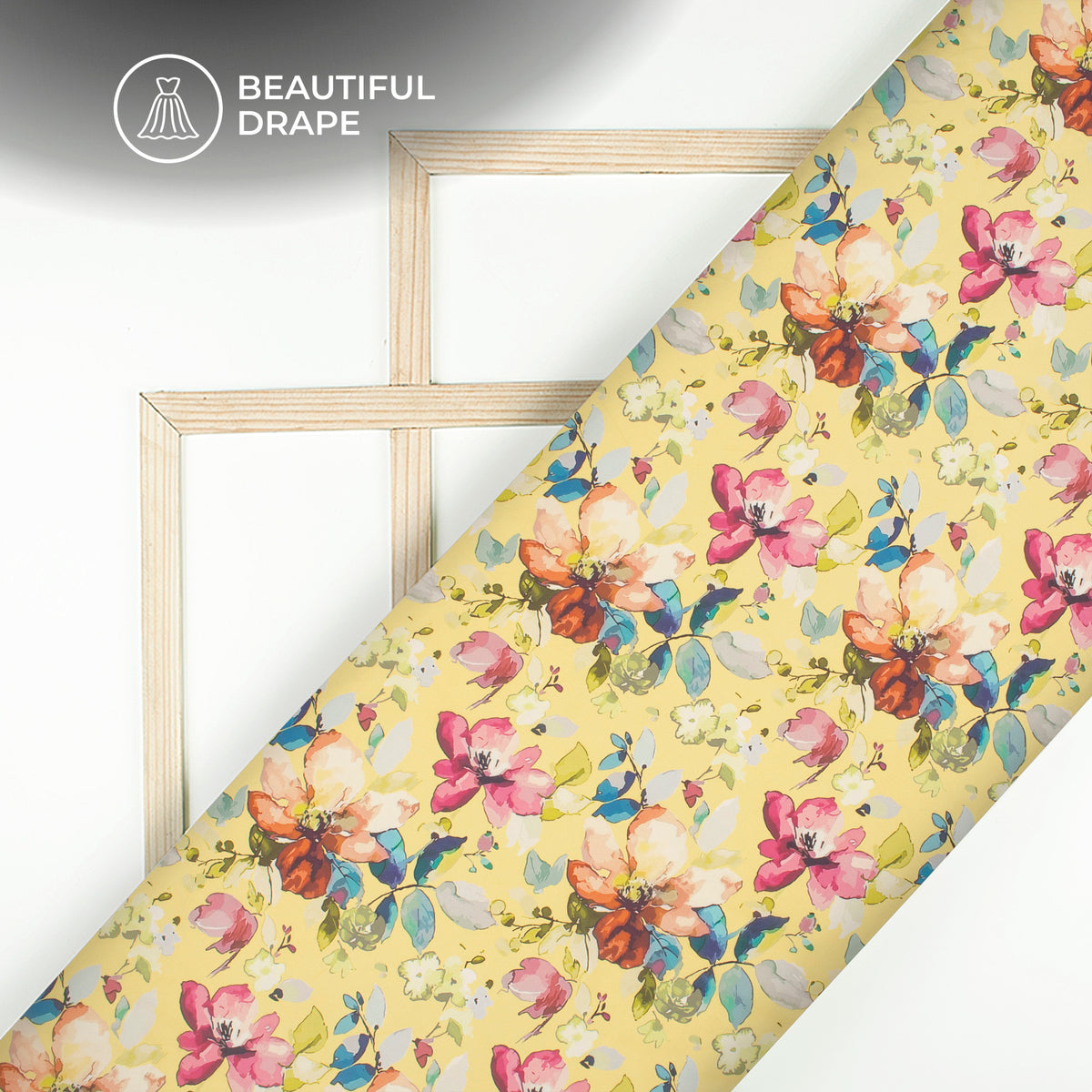 Yellow Floral Digital Print Imported Satin Fabric