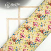 Yellow Floral Digital Print Imported Satin Fabric