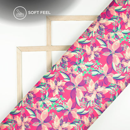 Barbie Pink Floral Digital Print Japan Satin Fabric
