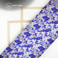 Royal Blue Floral Digital Print Japan Satin Fabric