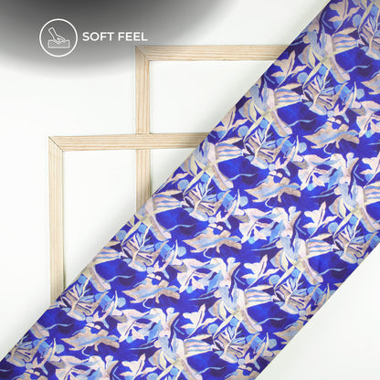 Royal Blue Floral Digital Print Japan Satin Fabric