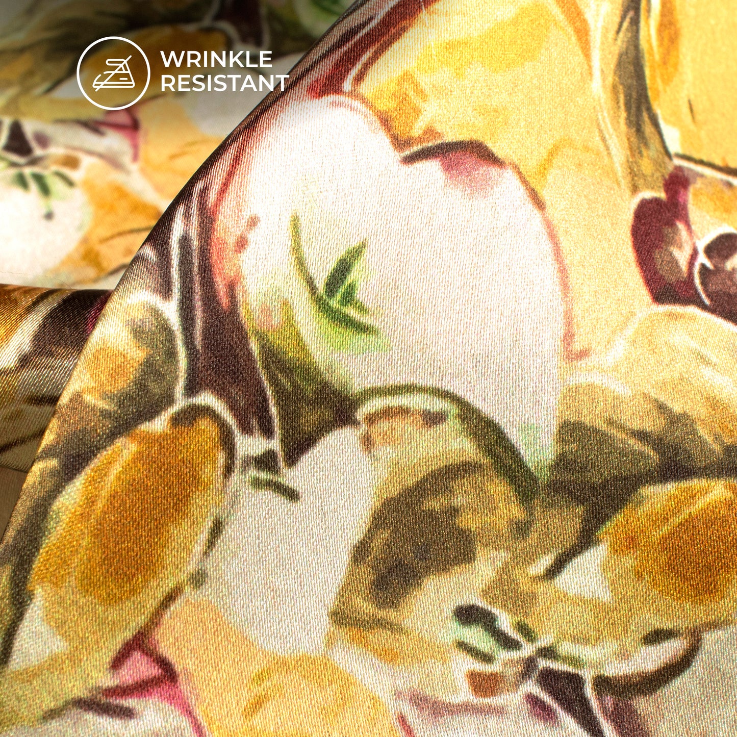 Golden Yellow Floral Digital Print Japan Satin Fabric