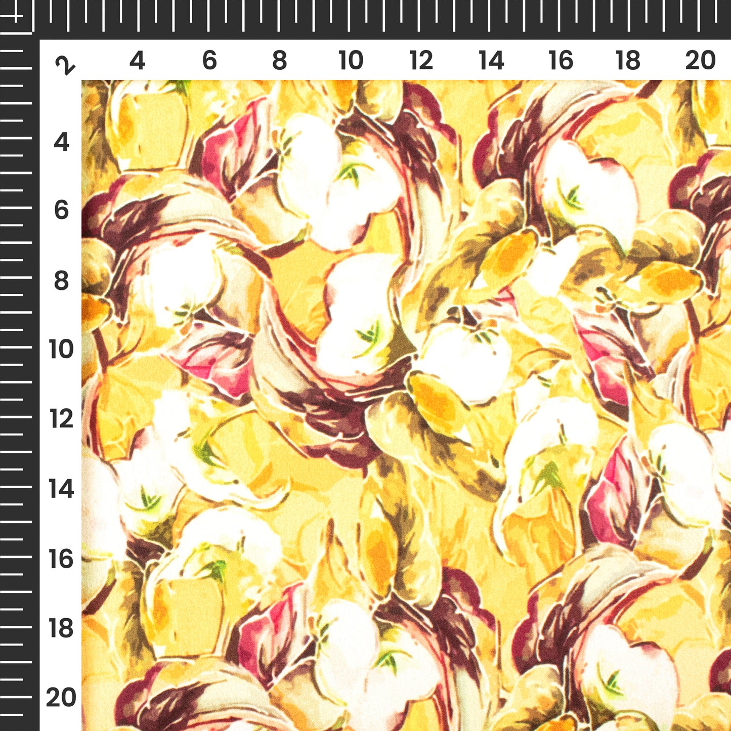 Golden Yellow Floral Digital Print Japan Satin Fabric