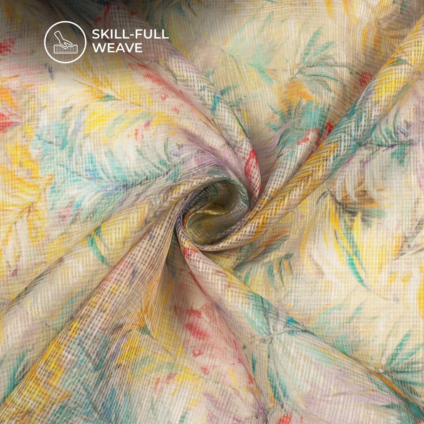 Multi-Color Floral Digital Print Kota Doria Fabric