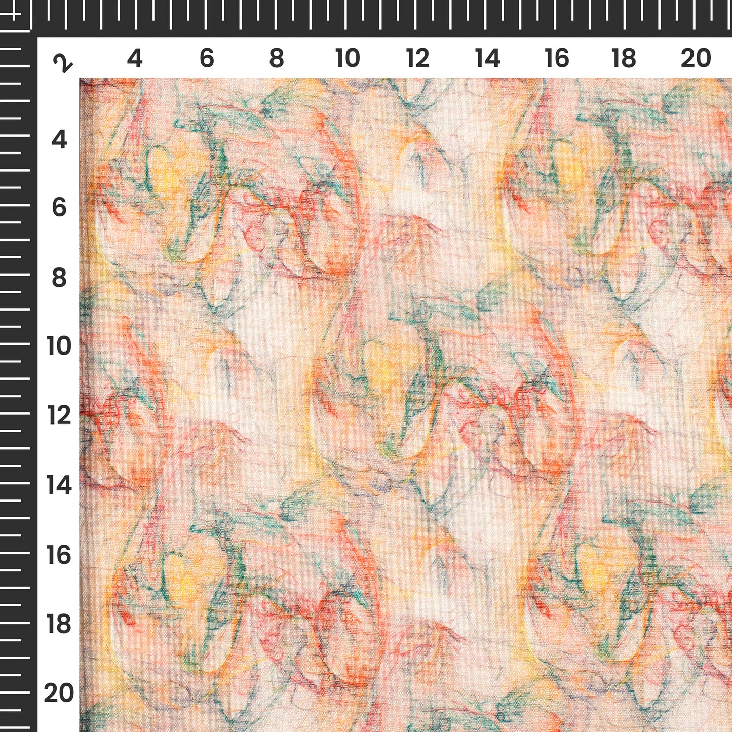 Peach Floral Digital Print Kota Doria Fabric
