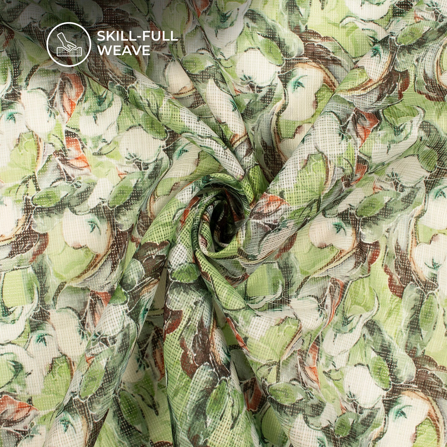 Green Floral Digital Print Kota Doria Fabric