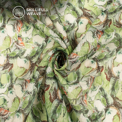 Green Floral Digital Print Kota Doria Fabric