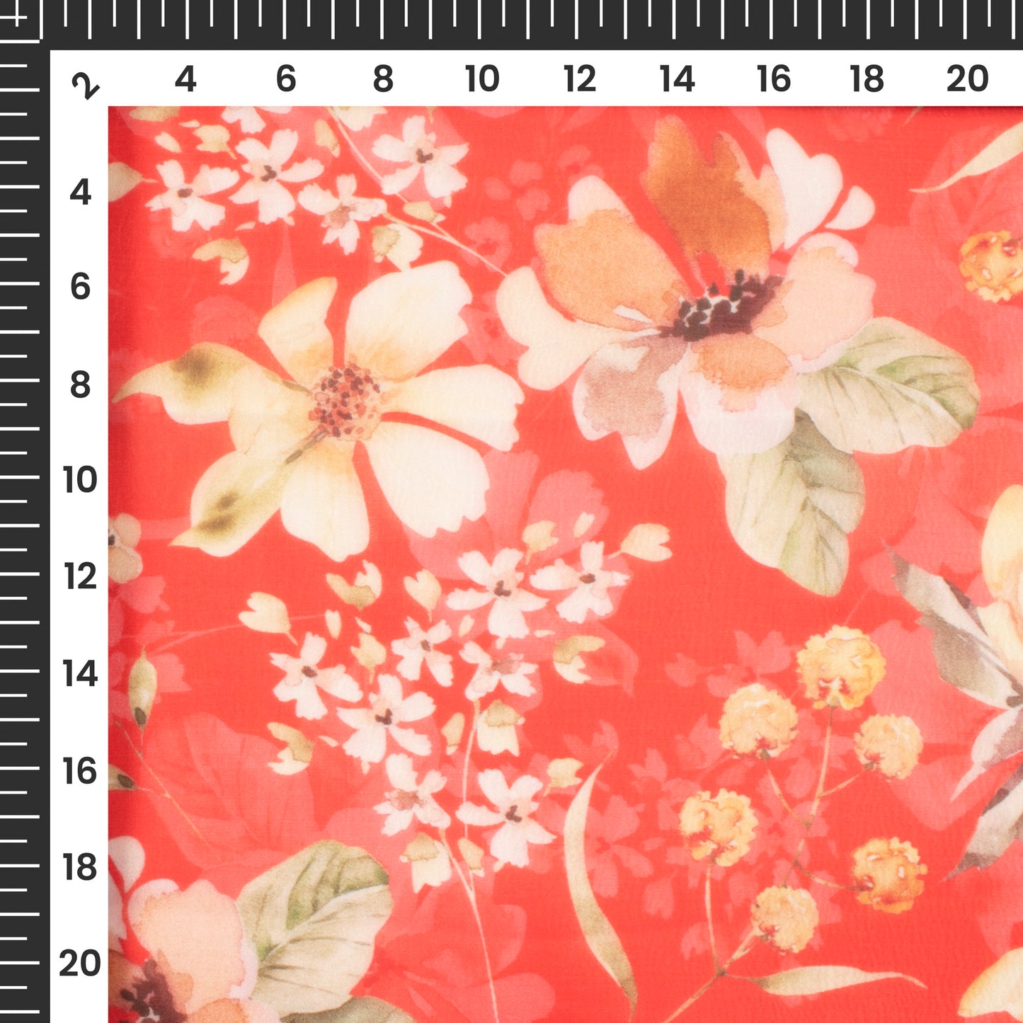 Rose Red Floral Digital Print Liquid Organza Fabric