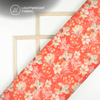 Rose Red Floral Digital Print Organza Satin Fabric