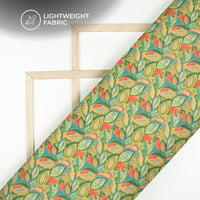 Dark Green Leaf Digital Print Organza Satin Fabric