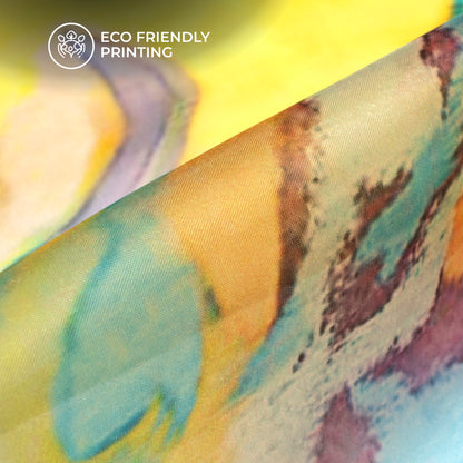Lemon Yellow Floral Digital Print Organza Satin Fabric