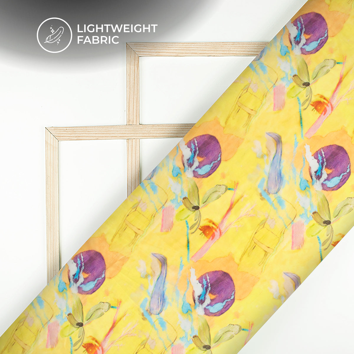 Lemon Yellow Floral Digital Print Organza Satin Fabric