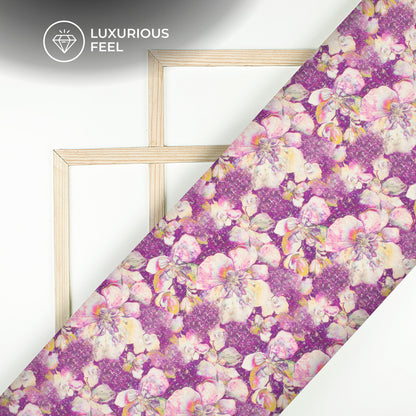 Stylish Floral Digital Print Lush Satin Fabric