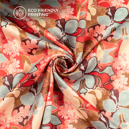 Vintage Floral Digital Print Lush Satin Fabric