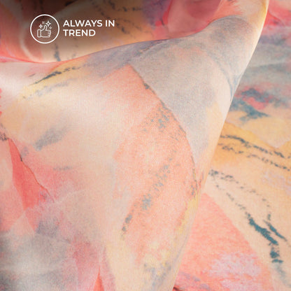Watermelon Pink Abstract Digital Print Organza Satin Fabric