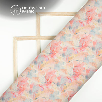 Watermelon Pink Abstract Digital Print Organza Satin Fabric