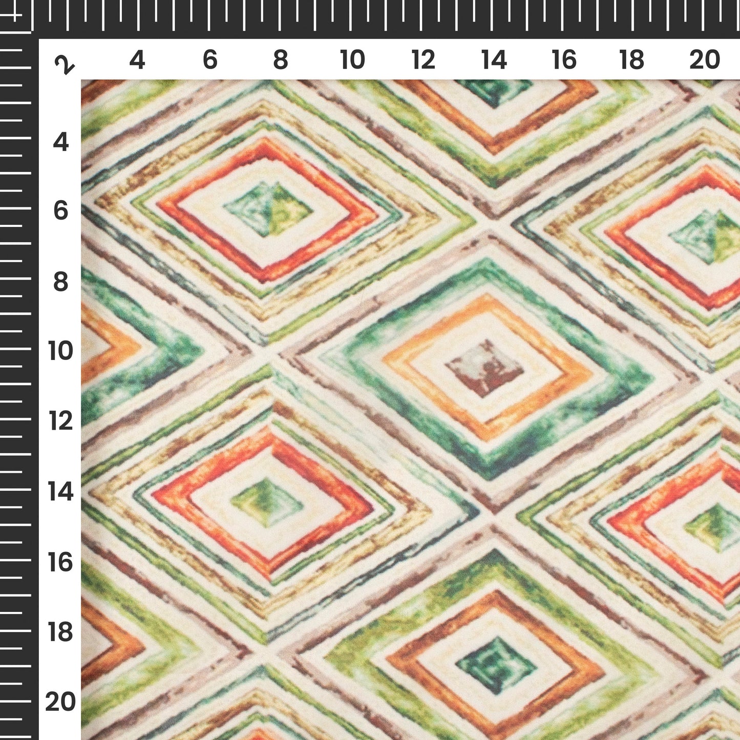 Forest Green Geometric Digital Print Organza Satin Fabric